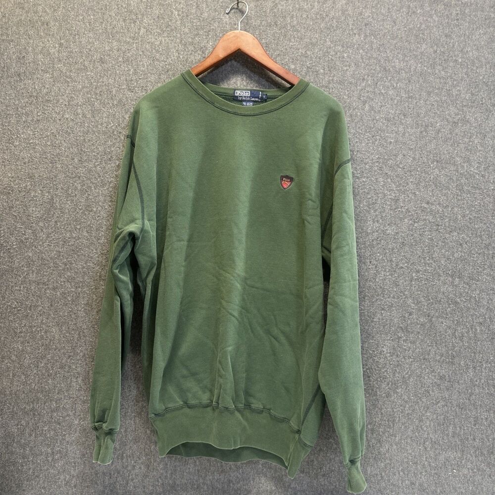 Vintage Polo Ralph Lauren Green Sweatshirt Mens L Crewneck Shield Crest Logo 90s